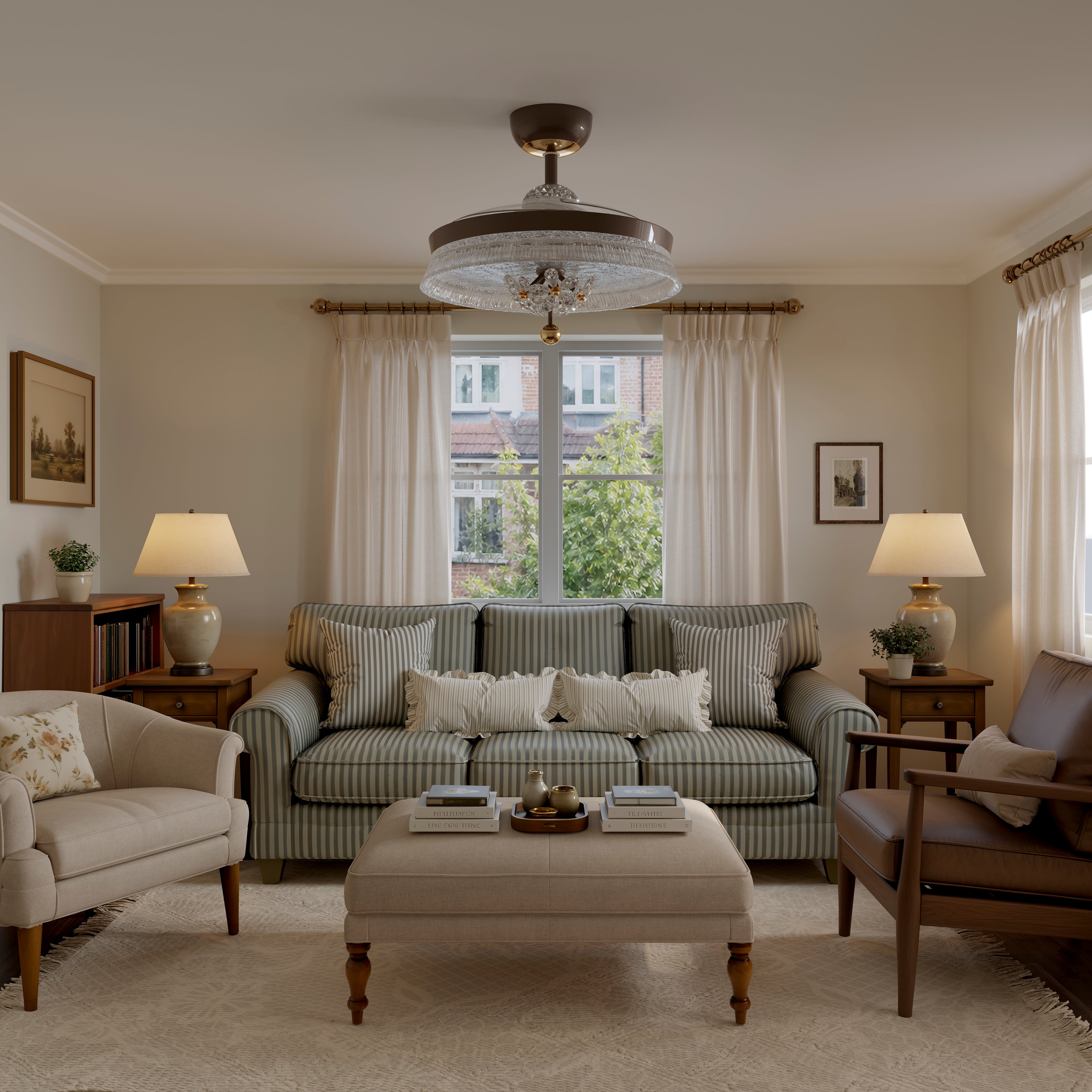 36 inch ceiling fan with dimmable LED light with dimensions shown for installation