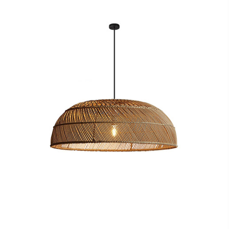 Handcrafted Rattan LED Lid-Shaped Pendant Light