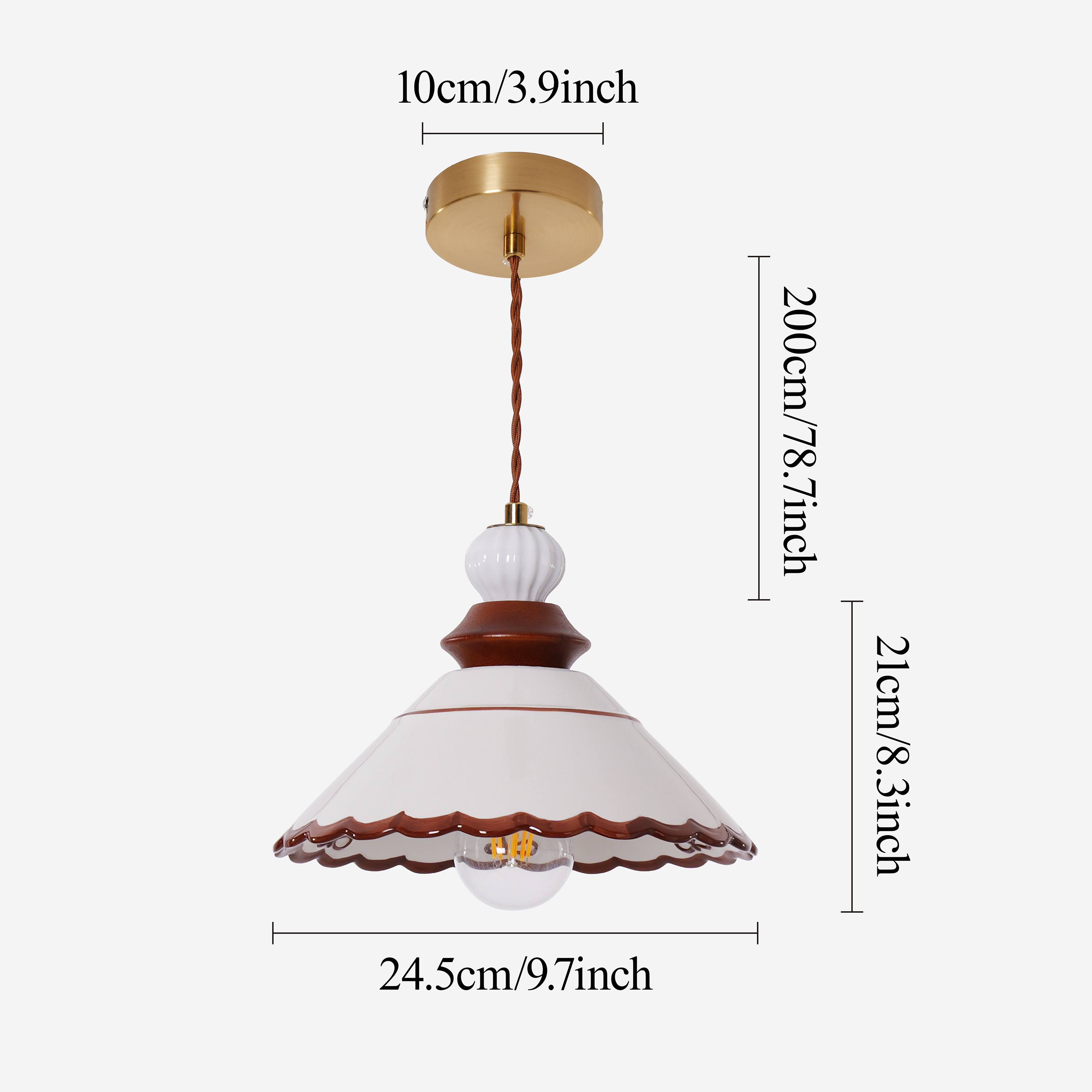 brown ceramic lace pendant light shown as a clean product view