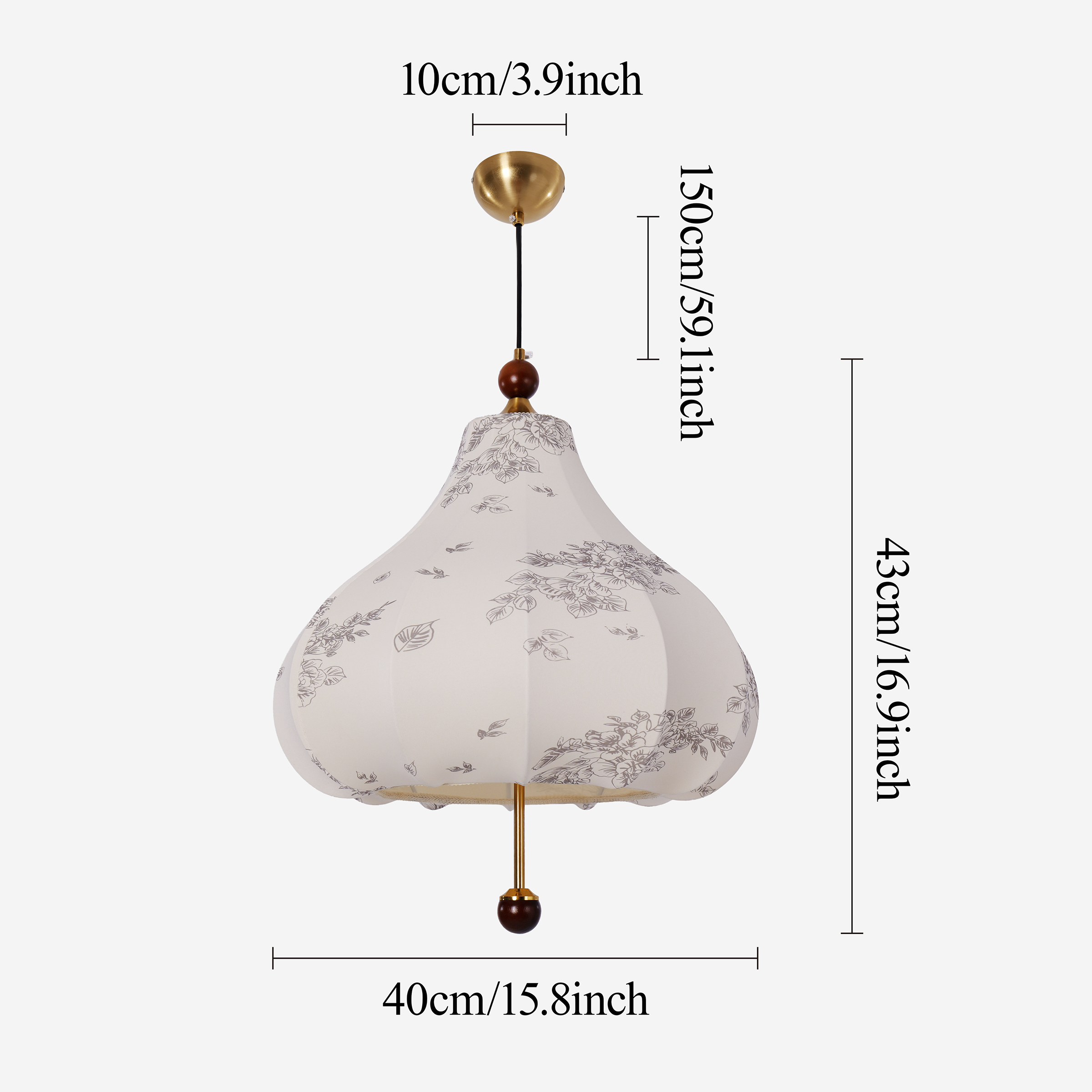 yellow floral fabric pendant light with shade and canopy details