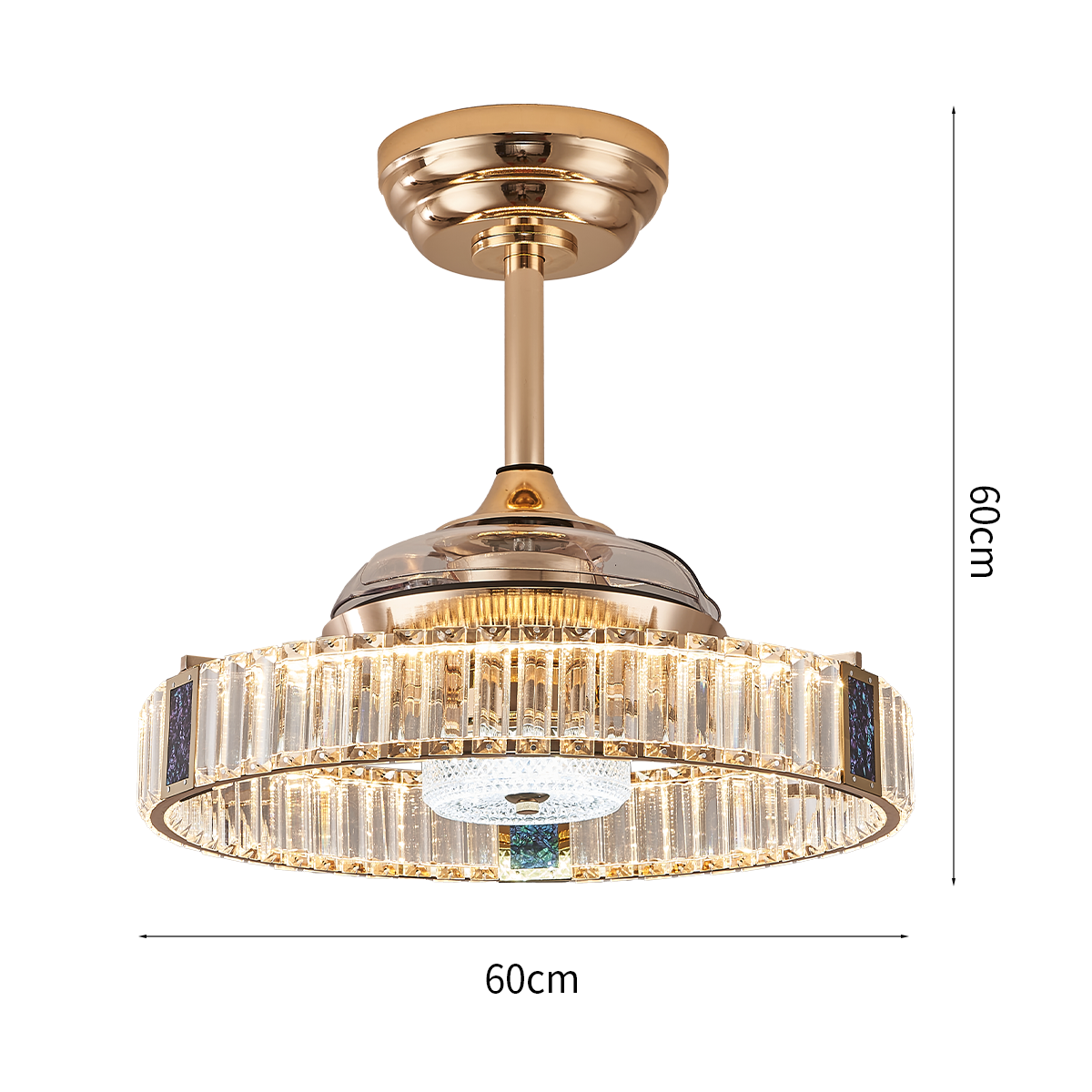 Elegant Gold Silent Ceiling Fan Lamp with Crystal Accent