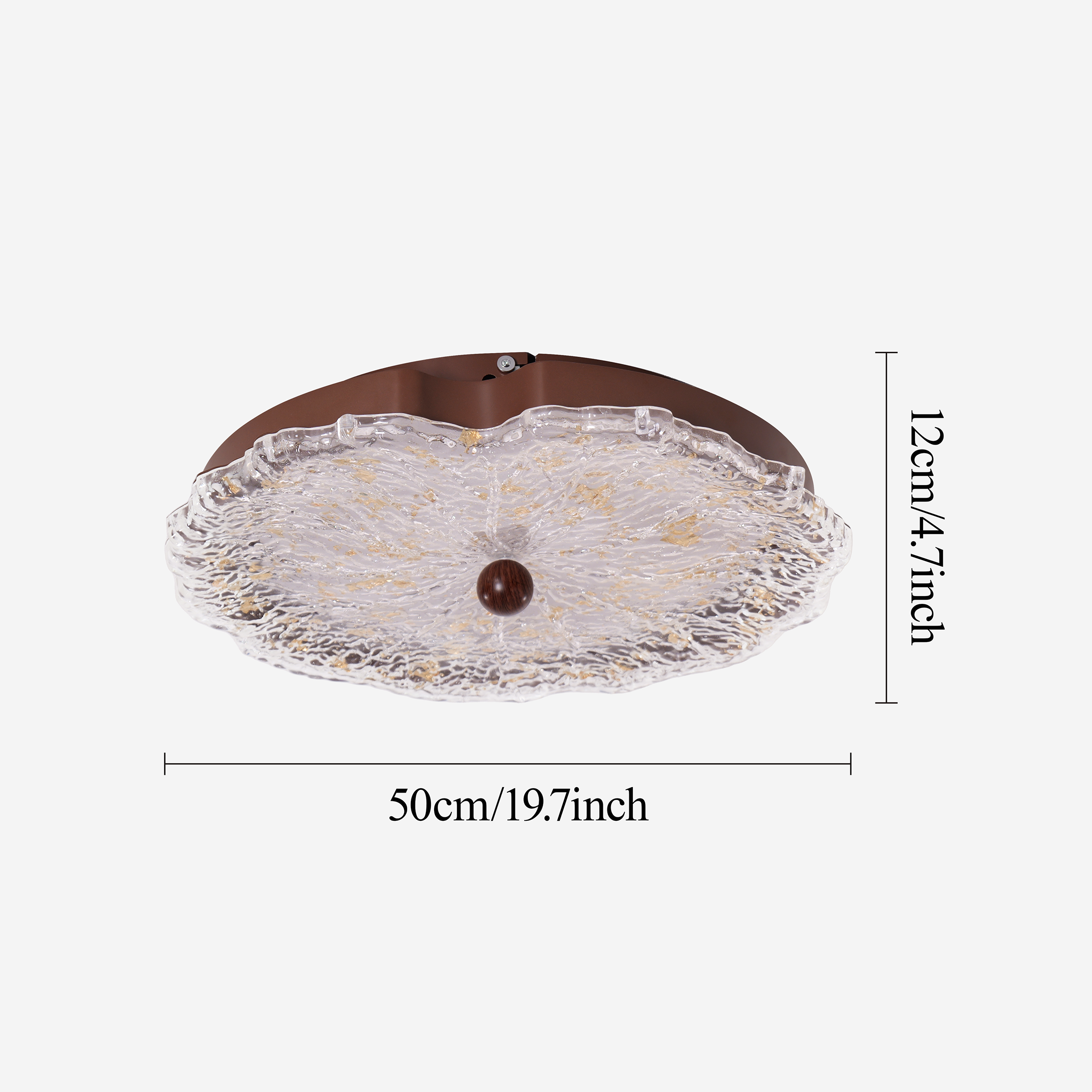 walnut ripple acrylic ceiling light shown as a clean product view