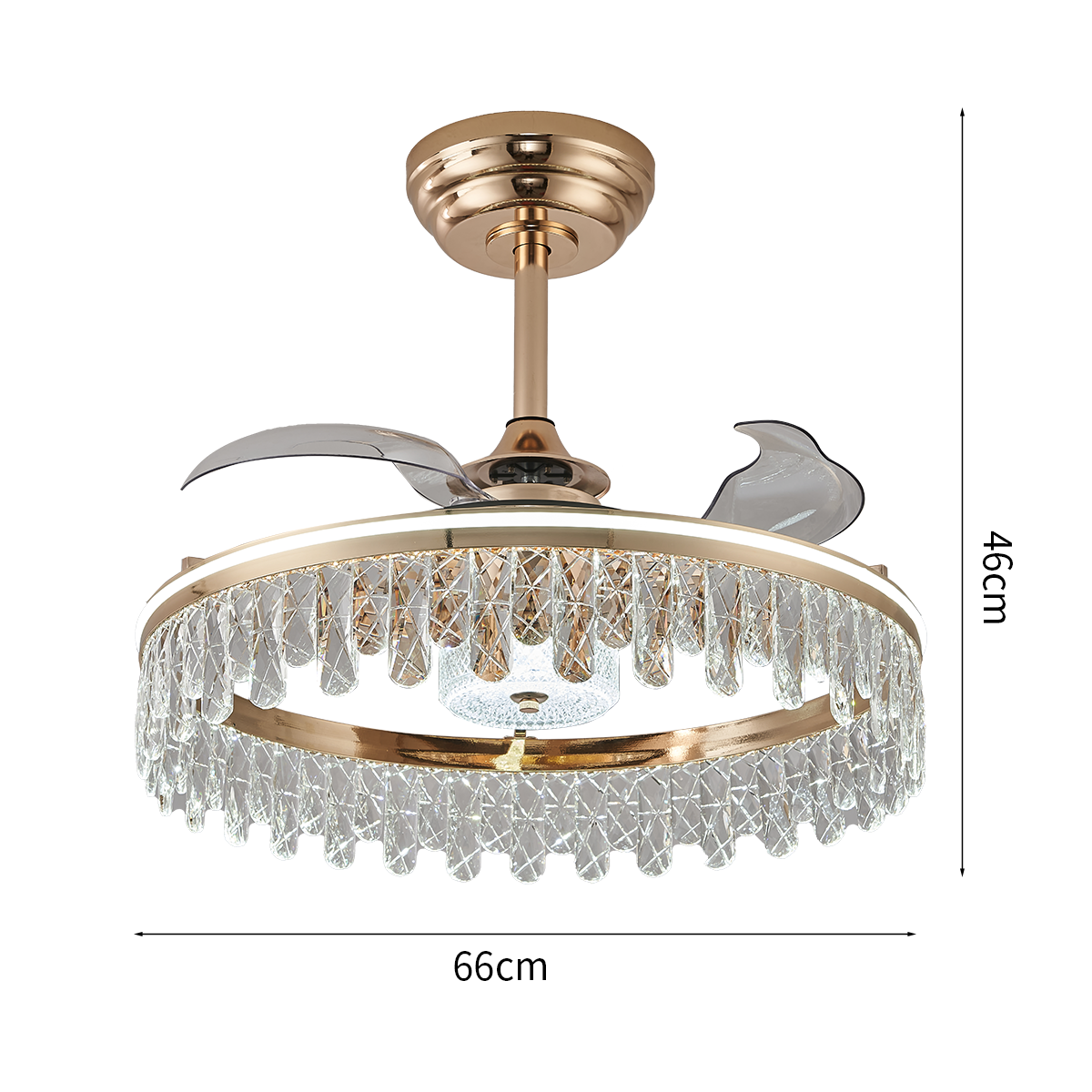 Elegant Quiet Ambiance Gold Crystal Ceiling Fan Light