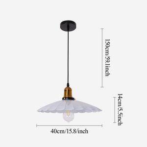 white iron pendant light with shade and canopy details