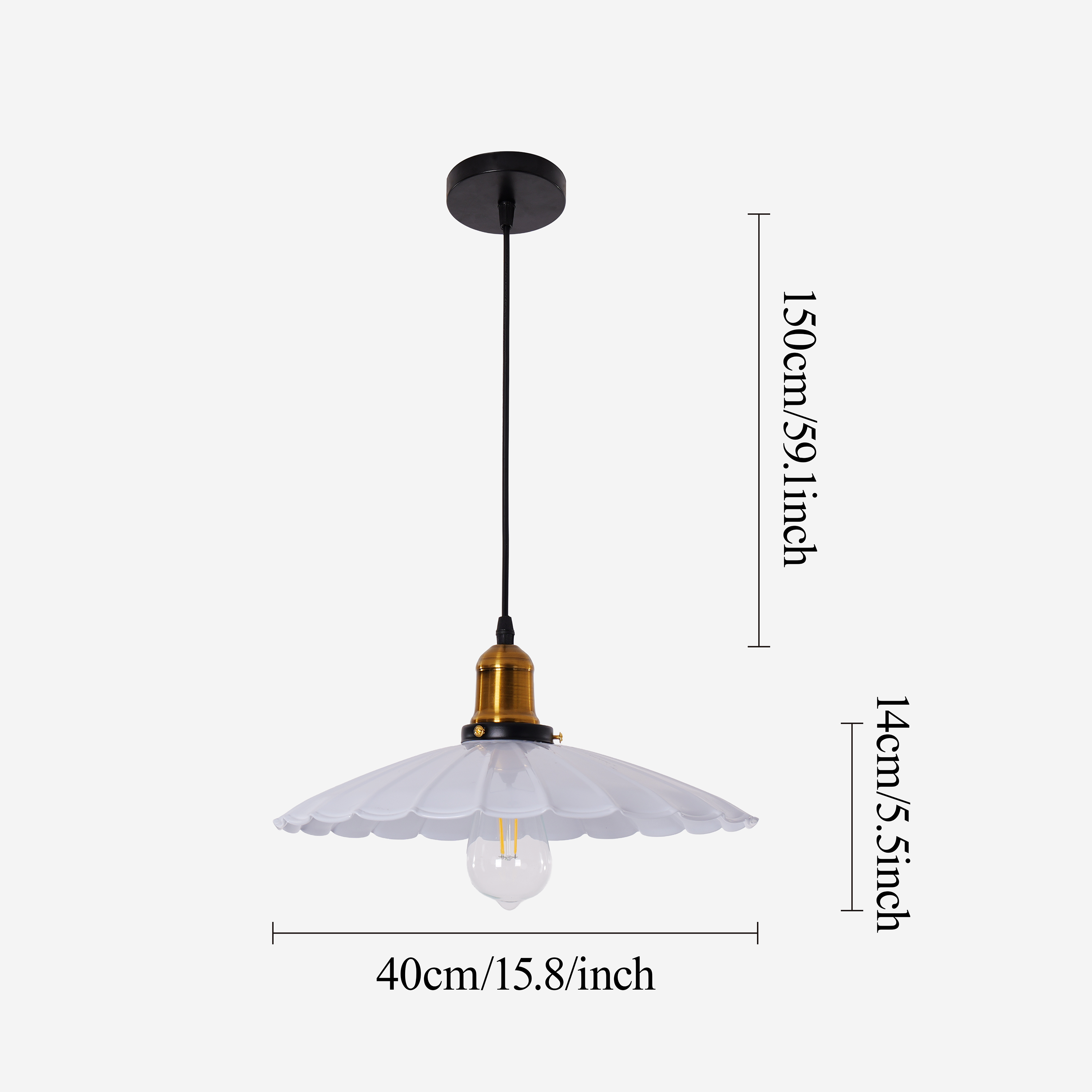 white iron pendant light with shade and canopy details