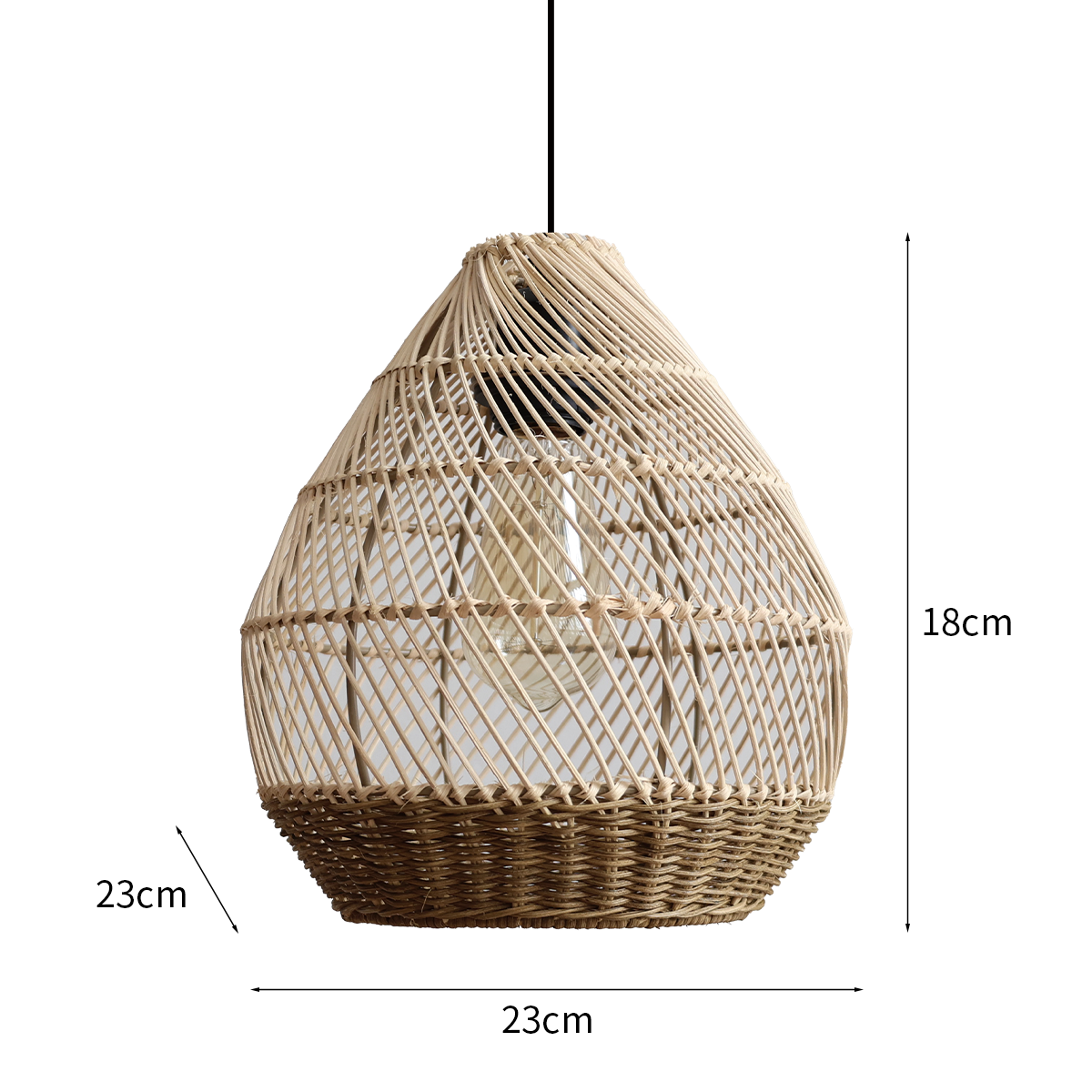 Handwoven Boho Teardrop Design Rattan Iron Pendant Light