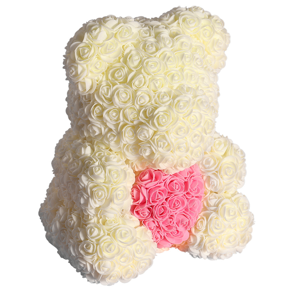 Eternal Rose Teddy Bear Heart Gift Set - Milk White with Pink Heart