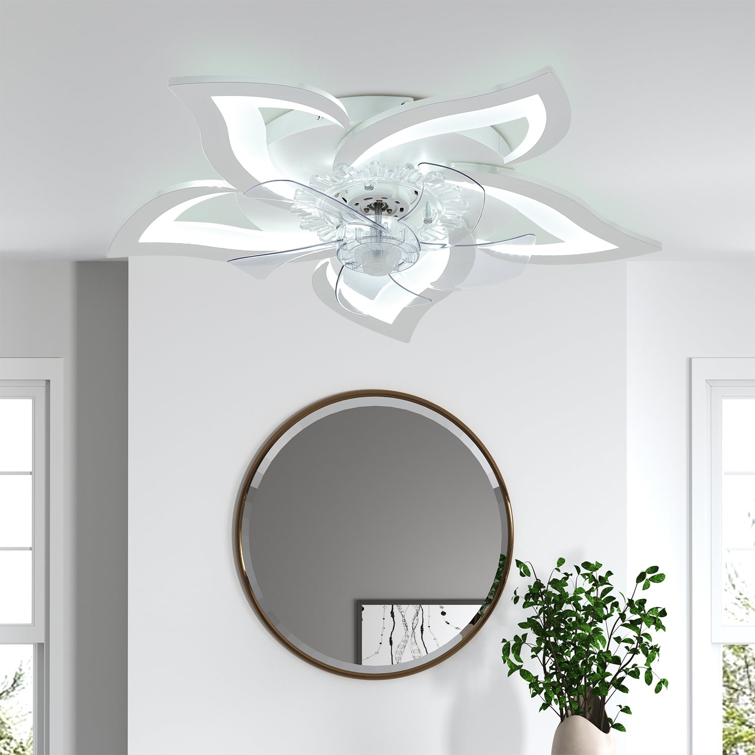 White Petal Acrylic Ceiling Fan Light with Dimmable Feature