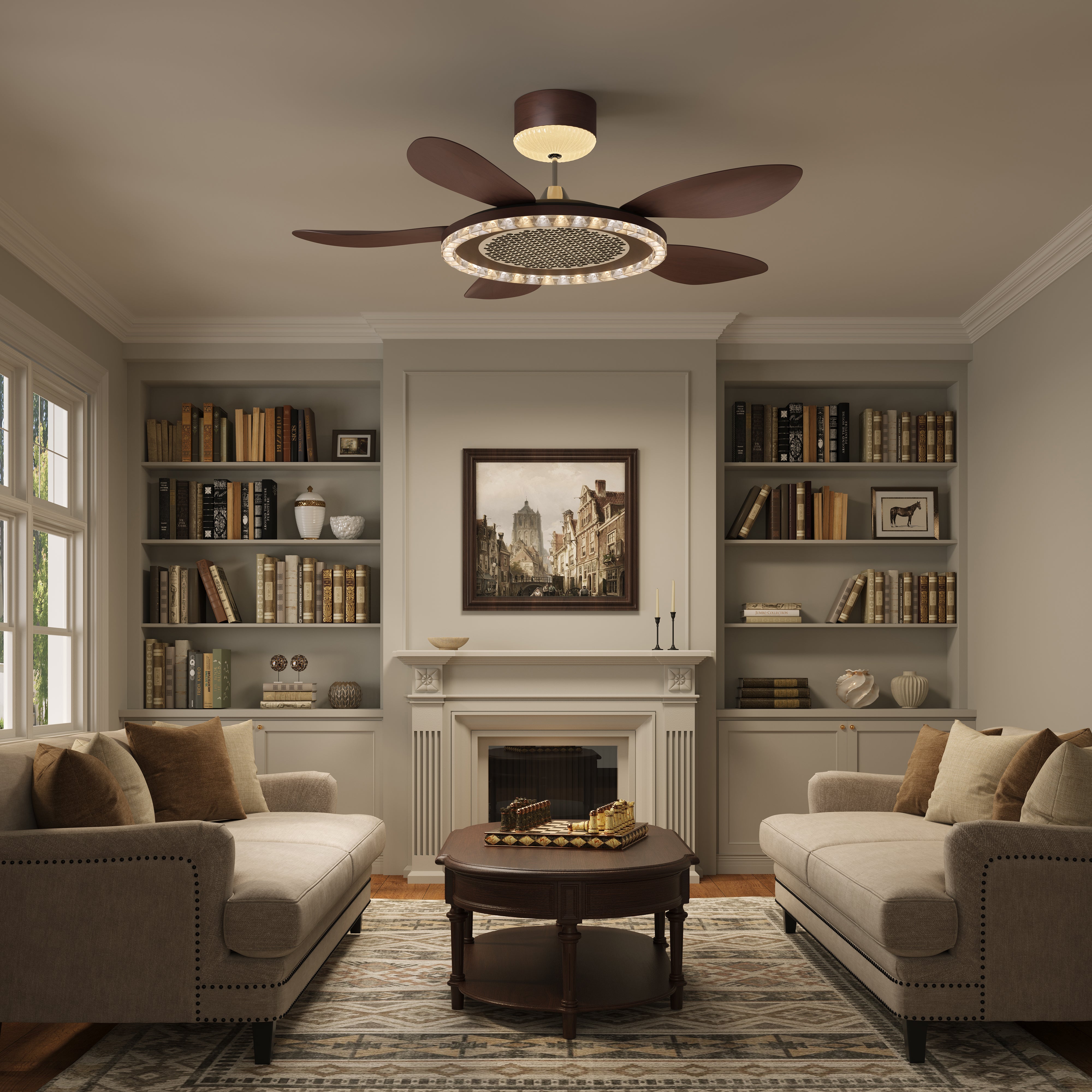 Walnut 48 Inch Reversible LED Ceiling Fan Light with Remote
