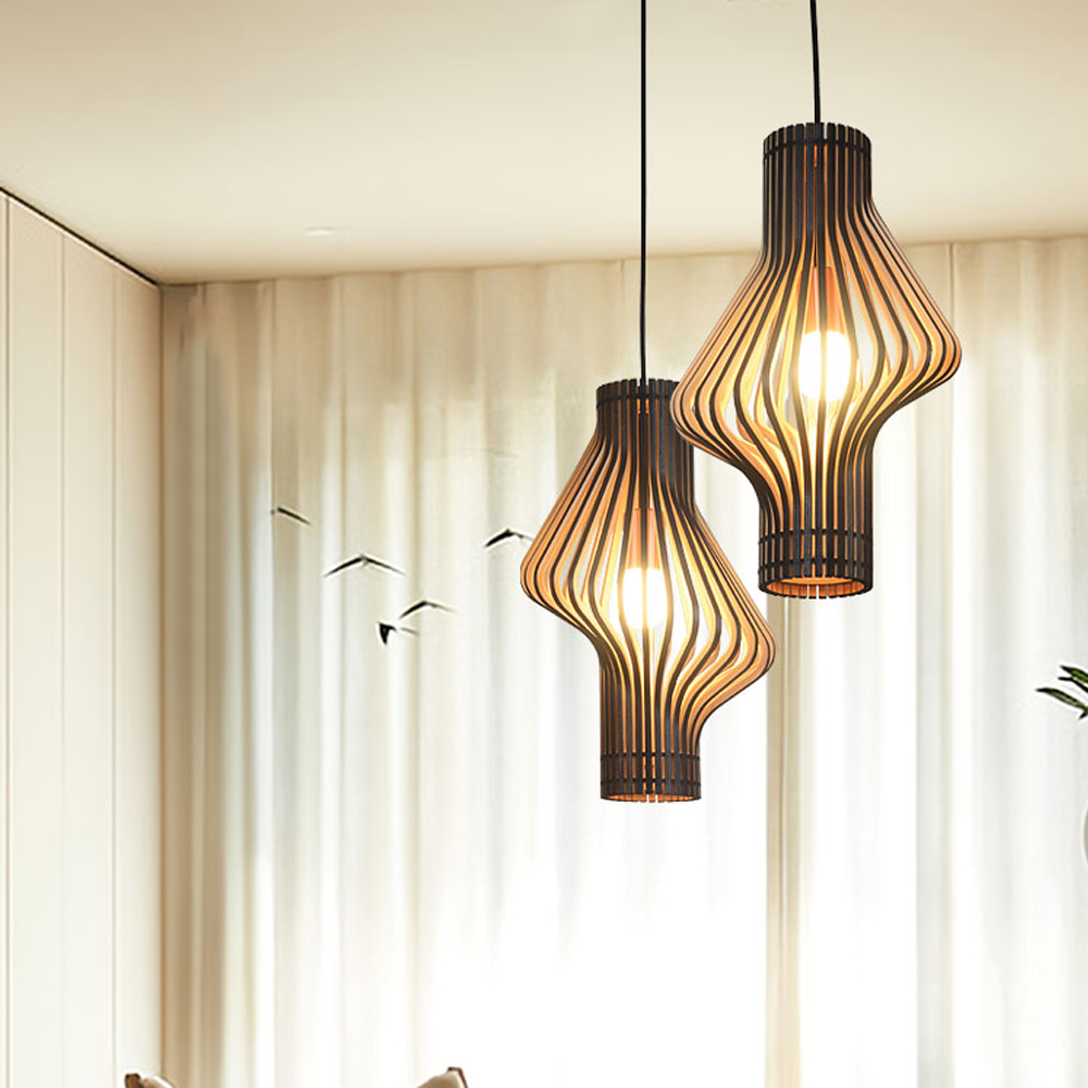 Gyro-Shaped LED Wood Art Pendant Light