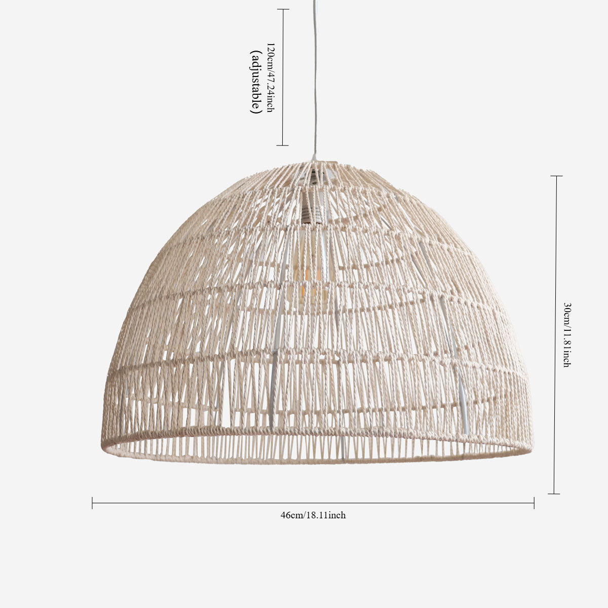 Handwoven Paper Rope Dome Pendant Light with Iron Frame