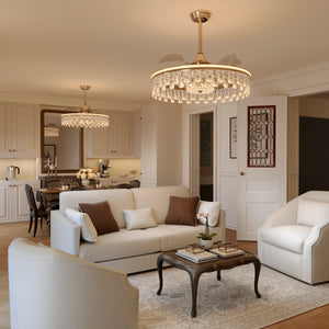 Ceiling Fan with Light Gold Crystal Design & Adjustable Color light in a home interior