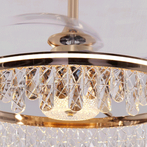 Close-up detail of Ceiling Fan with Light Gold Crystal Design & Adjustable Color