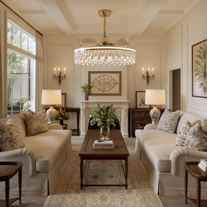 Close-up detail of Ceiling Fan with Light Gold Crystal Design & Adjustable Color