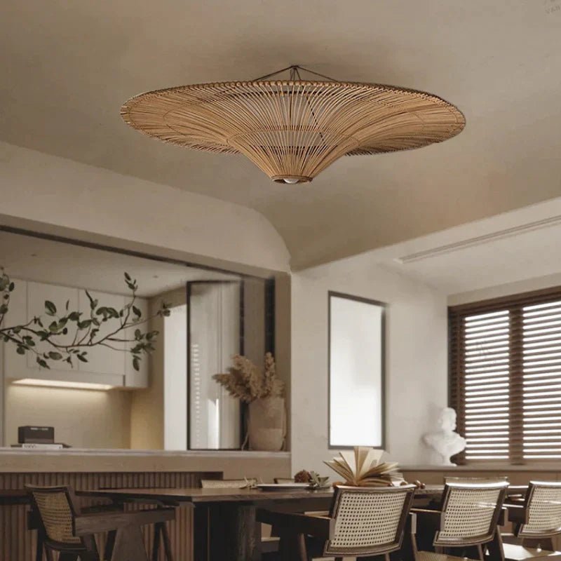 Flying Saucer-Shaped Rattan LED Ceiling Light