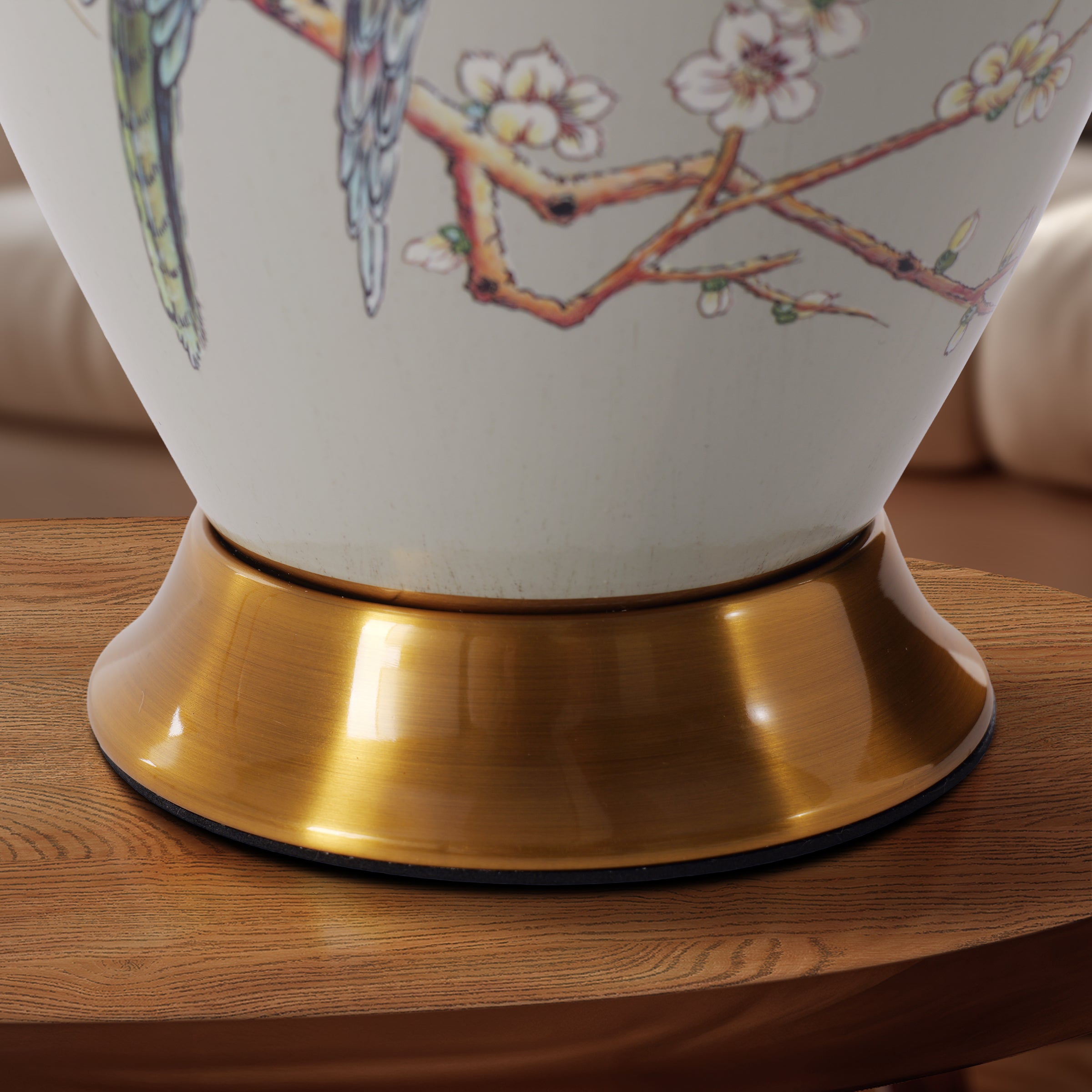 Close-up detail of Grey Chinoiserie Hand-Painted Ceramic Table Lamp table