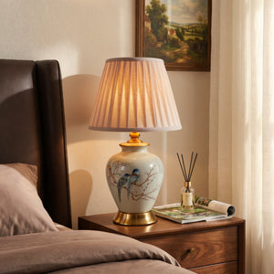 Grey Chinoiserie Hand-Painted Ceramic Table Lamp table lamp on a bedroom bedside