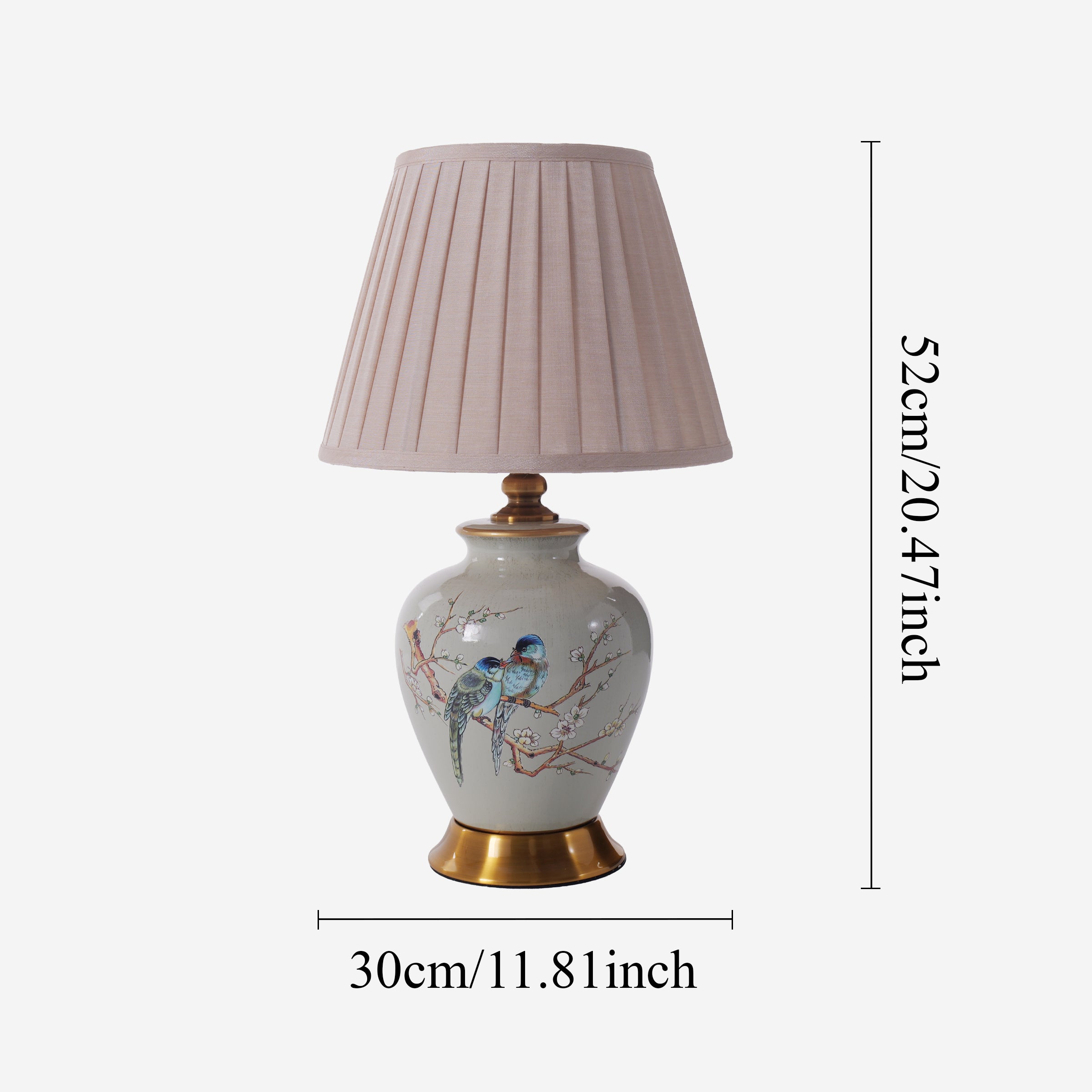 Size chart for Grey Chinoiserie Hand-Painted Ceramic Table Lamp table