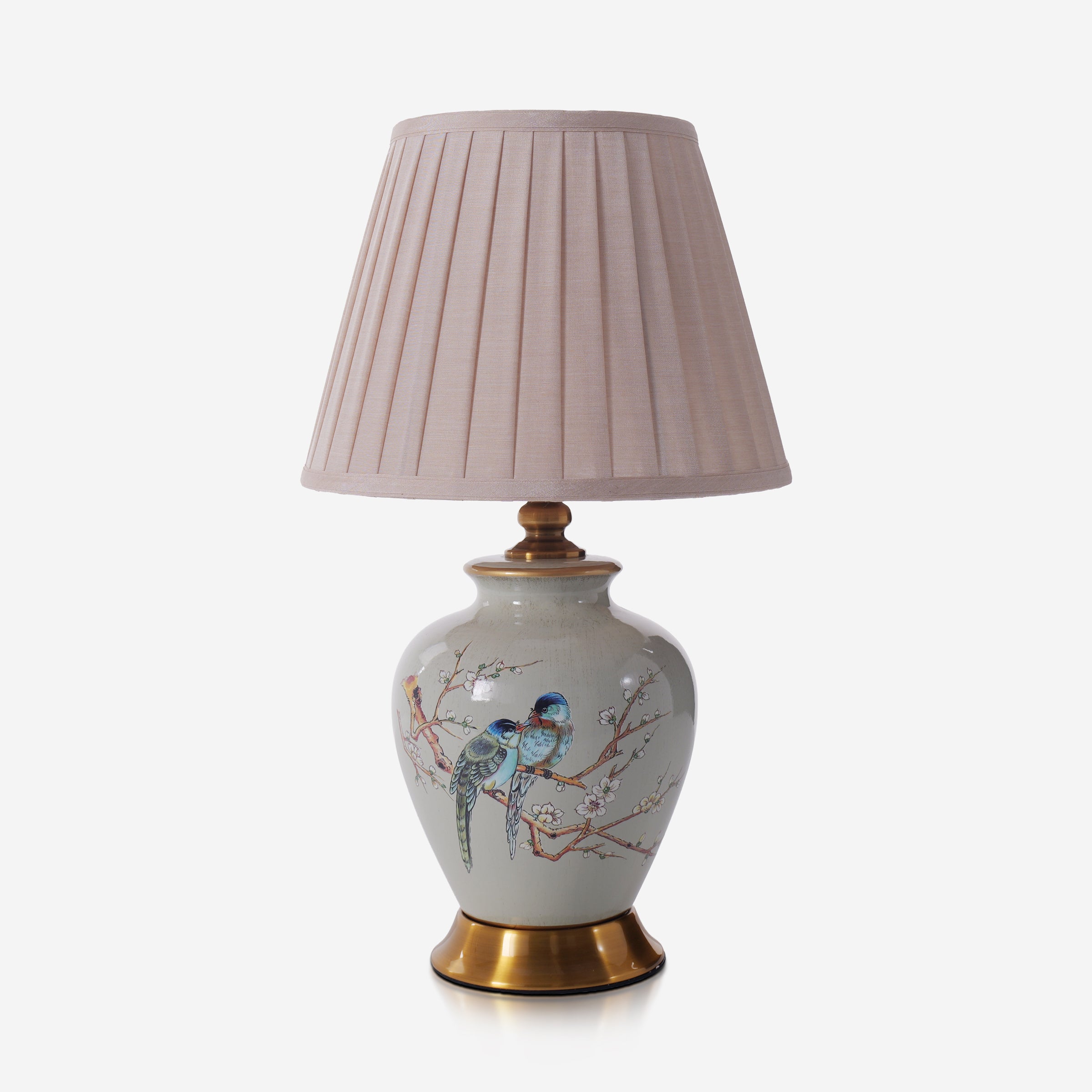 Grey Chinoiserie Hand-Painted Ceramic Table Lamp table lamp on white
