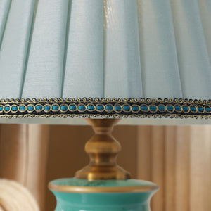Close-up detail of Turquoise Chinoiserie Hand-Painted Ceramic Table Lamp table