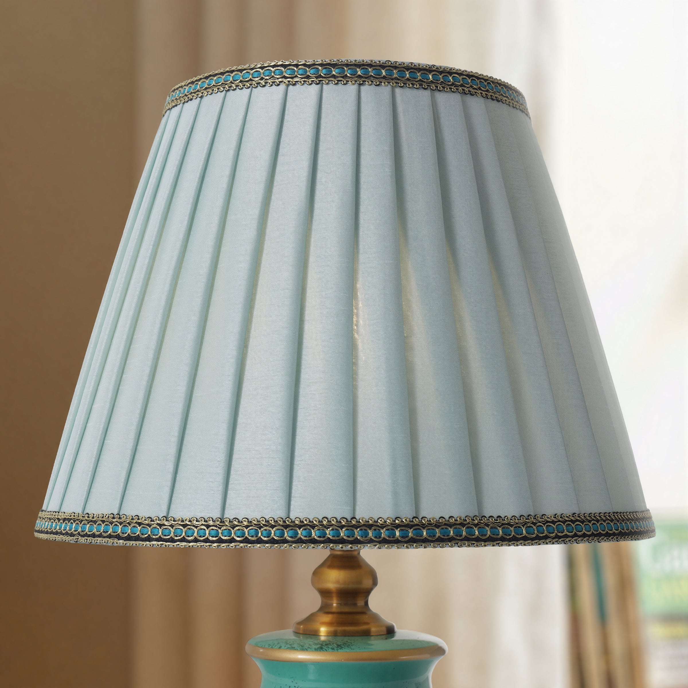 Close-up detail of Turquoise Chinoiserie Hand-Painted Ceramic Table Lamp table
