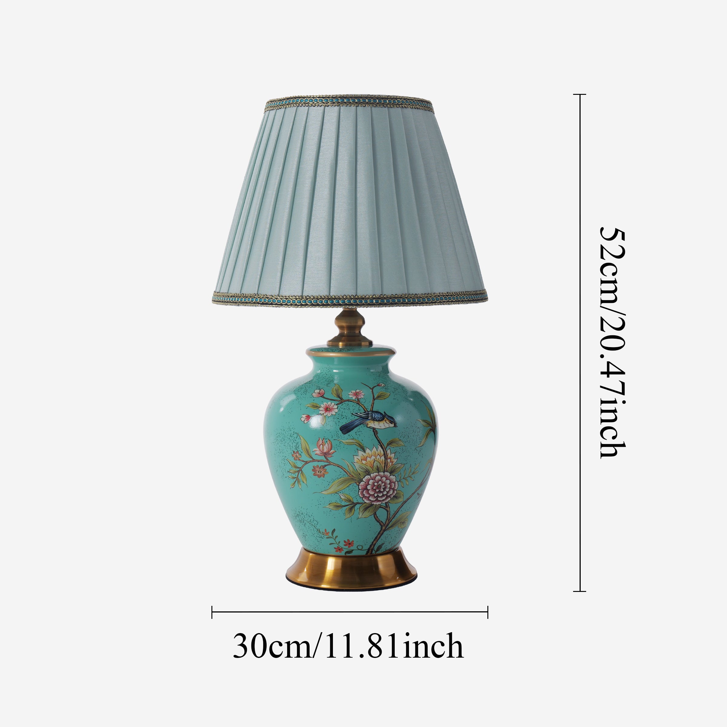 Size chart for Turquoise Chinoiserie Hand-Painted Ceramic Table Lamp table