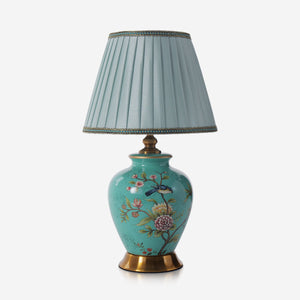 Turquoise Chinoiserie Hand-Painted Ceramic Table Lamp table lamp on white