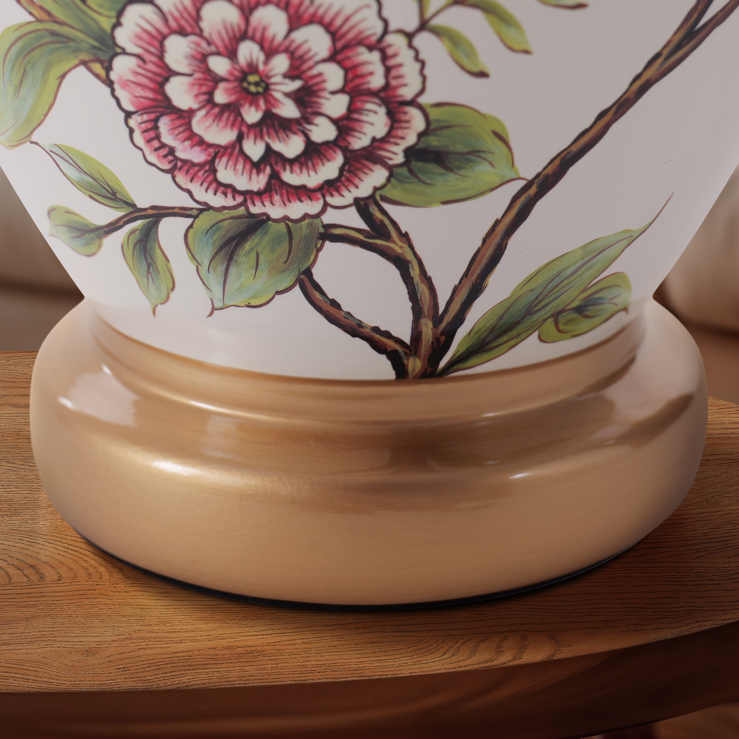 Close-up detail of White Chinoiserie Hand-Painted Ceramic Table Lamp table