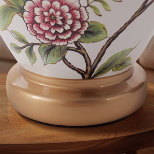 Close-up detail of White Chinoiserie Hand-Painted Ceramic Table Lamp table