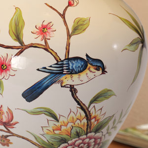 Close-up detail of White Chinoiserie Hand-Painted Ceramic Table Lamp table