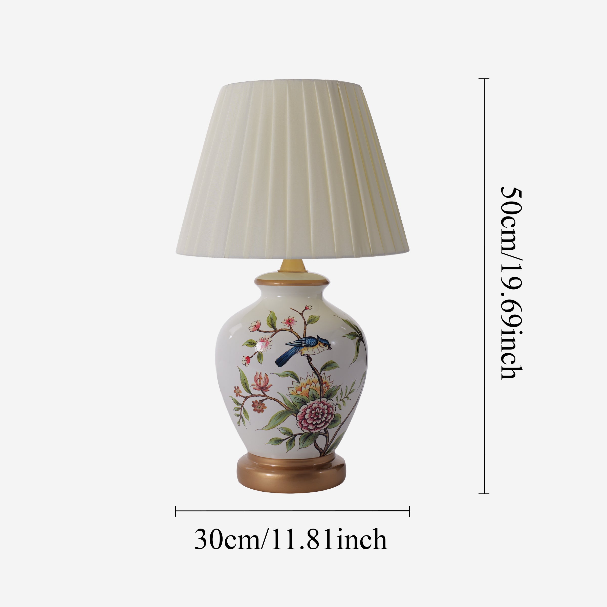 Size chart for White Chinoiserie Hand-Painted Ceramic Table Lamp table