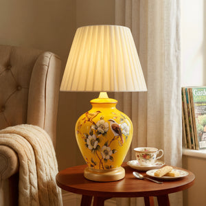 Yellow-Double Bird Chinoiserie Hand-Painted Ceramic Table Lamp table lamp in a home interior