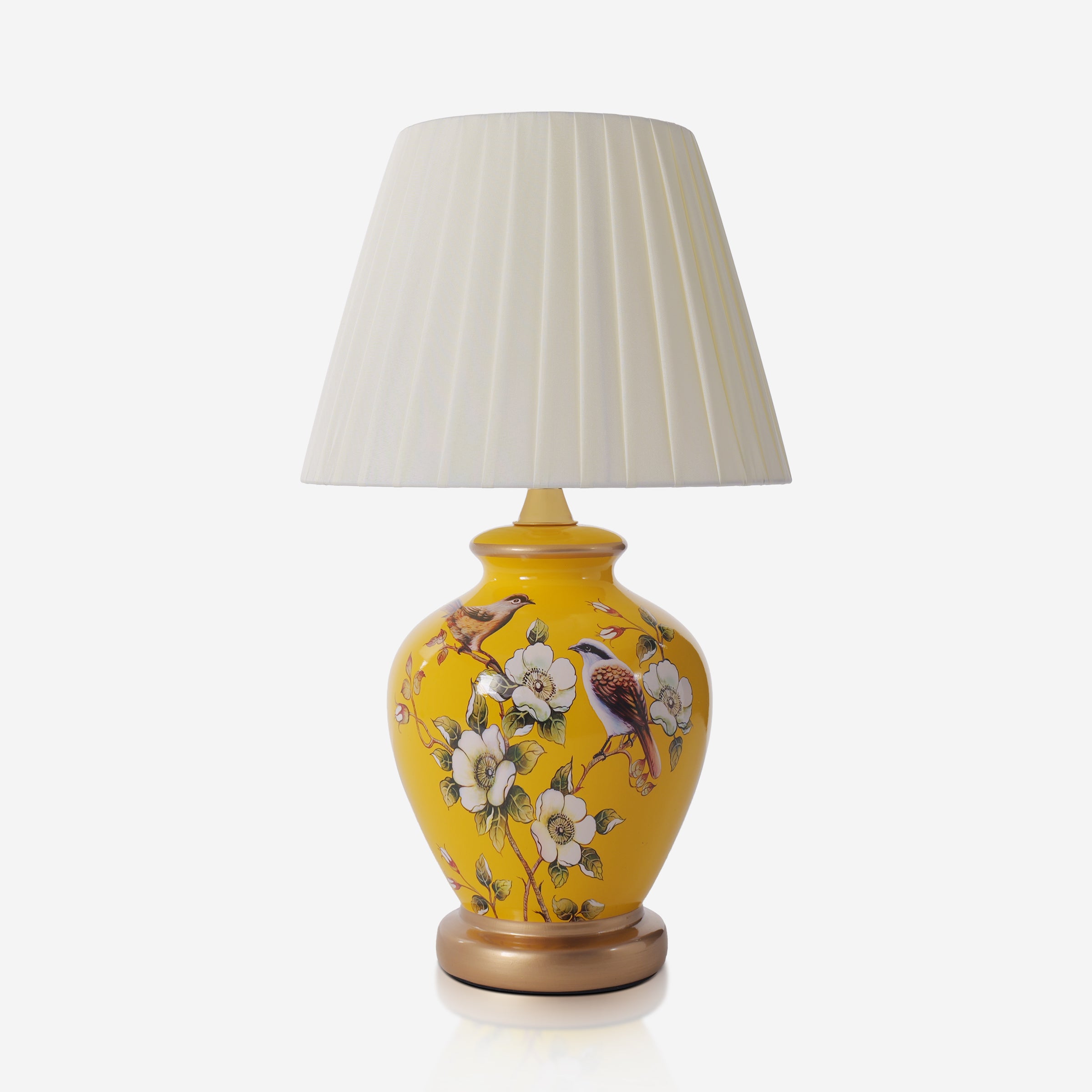 Yellow-Double Bird Chinoiserie Hand-Painted Ceramic Table Lamp table lamp on white