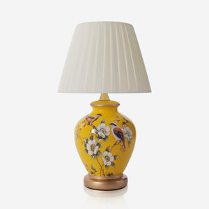 Yellow-Double Bird Chinoiserie Hand-Painted Ceramic Table Lamp table lamp on white