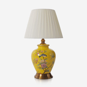 Yellow-Single Bird Chinoiserie Hand-Painted Ceramic Table Lamp table lamp on white