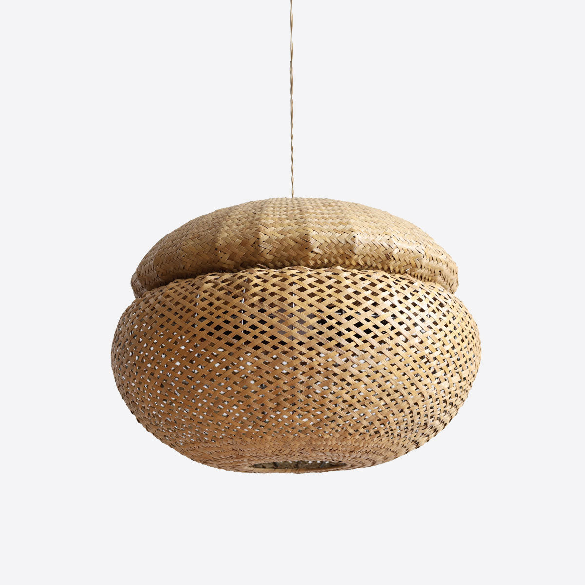 Handwoven Natural Bulrush Pendant Light with Pot Lid-Inspired Design