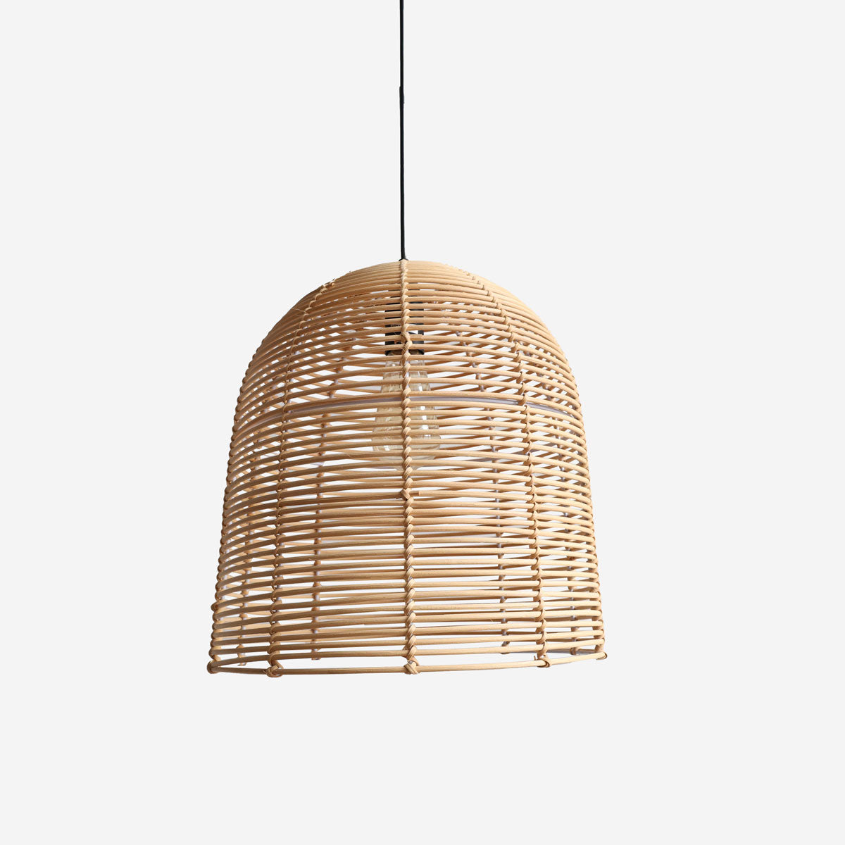 Rustic Woven Rattan and Iron Dome Pendant Light for Cozy Spaces