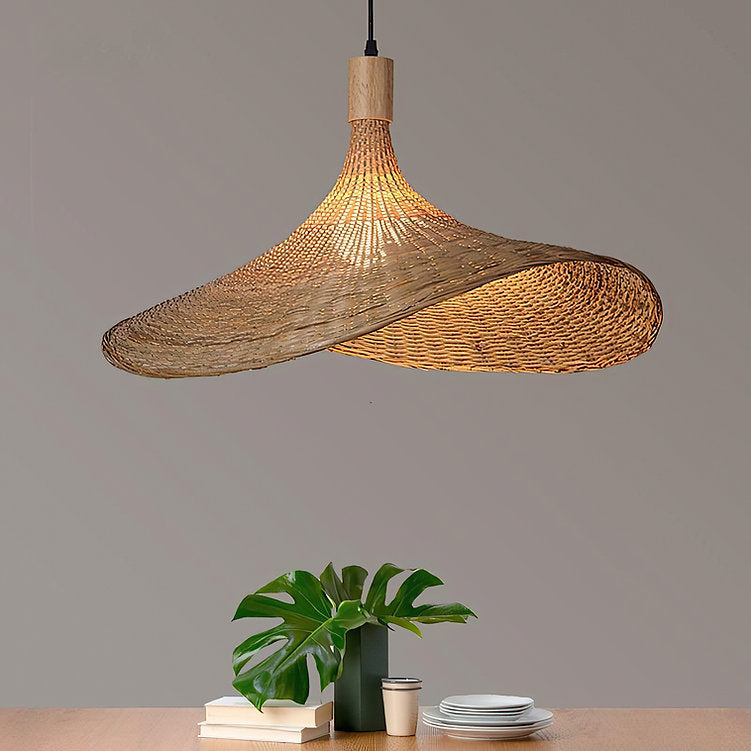 Vintage Straw Hat Rattan Woven Pendant Light for Living Room