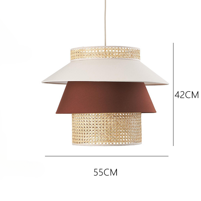 Hat-Shaped LED Light Combining Rattan and Fabric Pendant Light