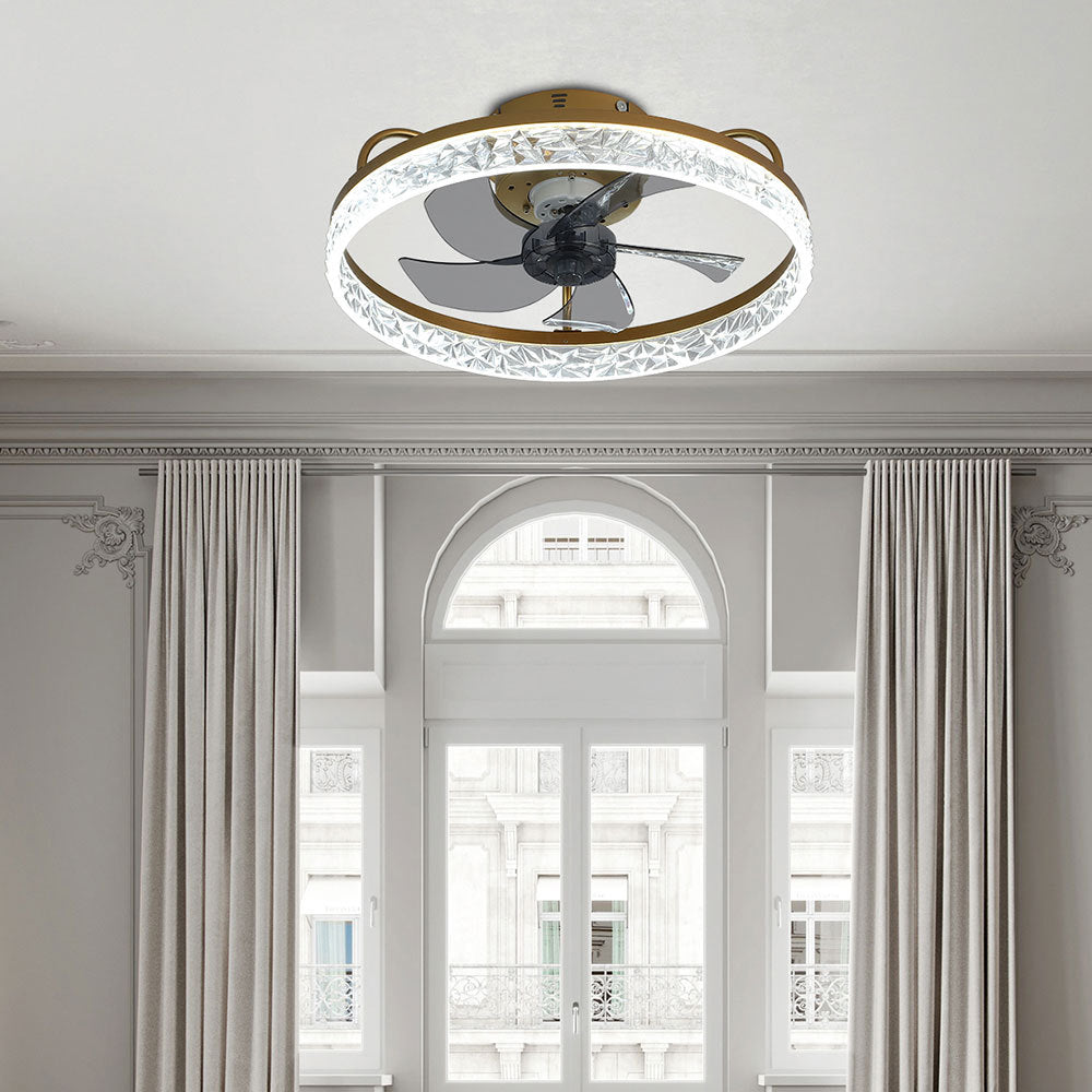 Contemporary Round Crystal Ceiling Fan with Light