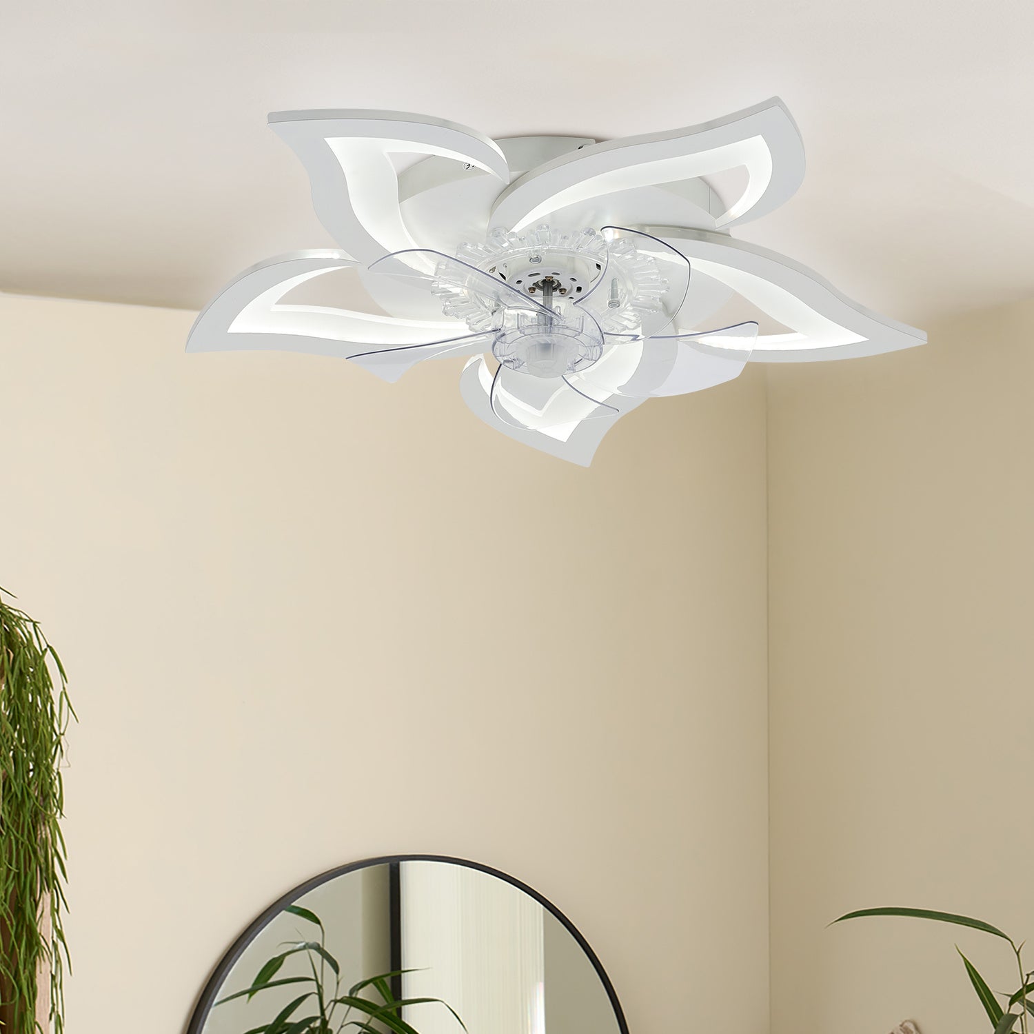 White Petal Acrylic Ceiling Fan Light with Dimmable Feature