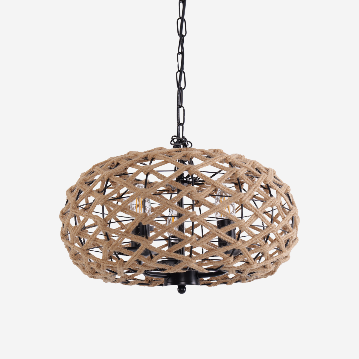 Rustic Hemp Rope and Iron Globe Pendant Light for Living Spaces