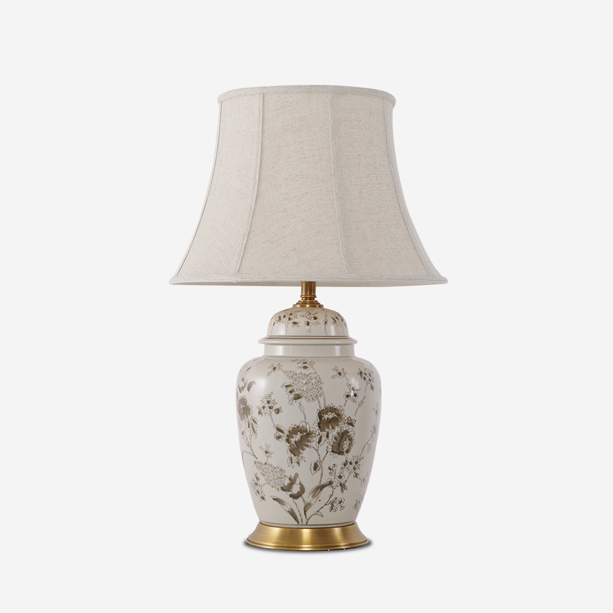 Chrysanthemum Ceramic and Copper Table Lamp with Fabric Shade