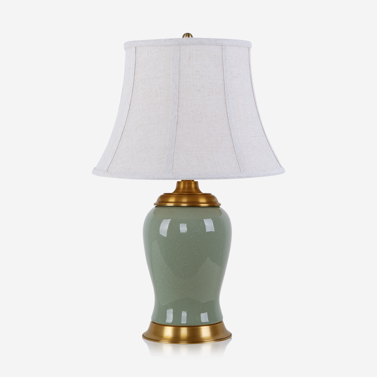 Vintage Green Crackle Ceramic Table Lamp with Fabric Shade