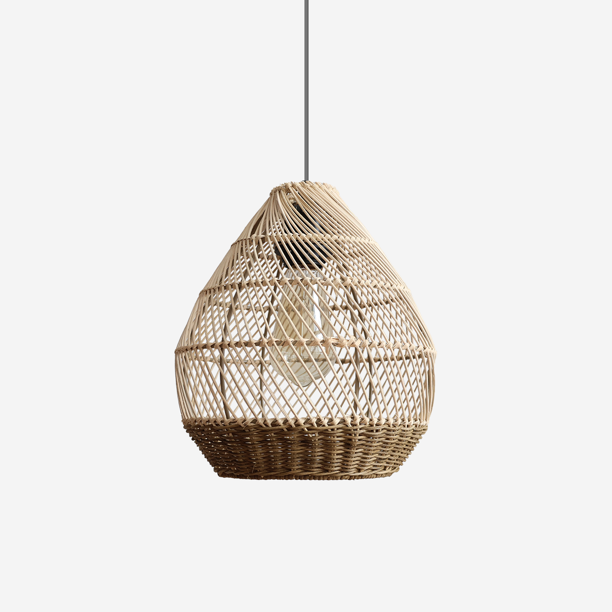 Handwoven Boho Teardrop Design Rattan Iron Pendant Light