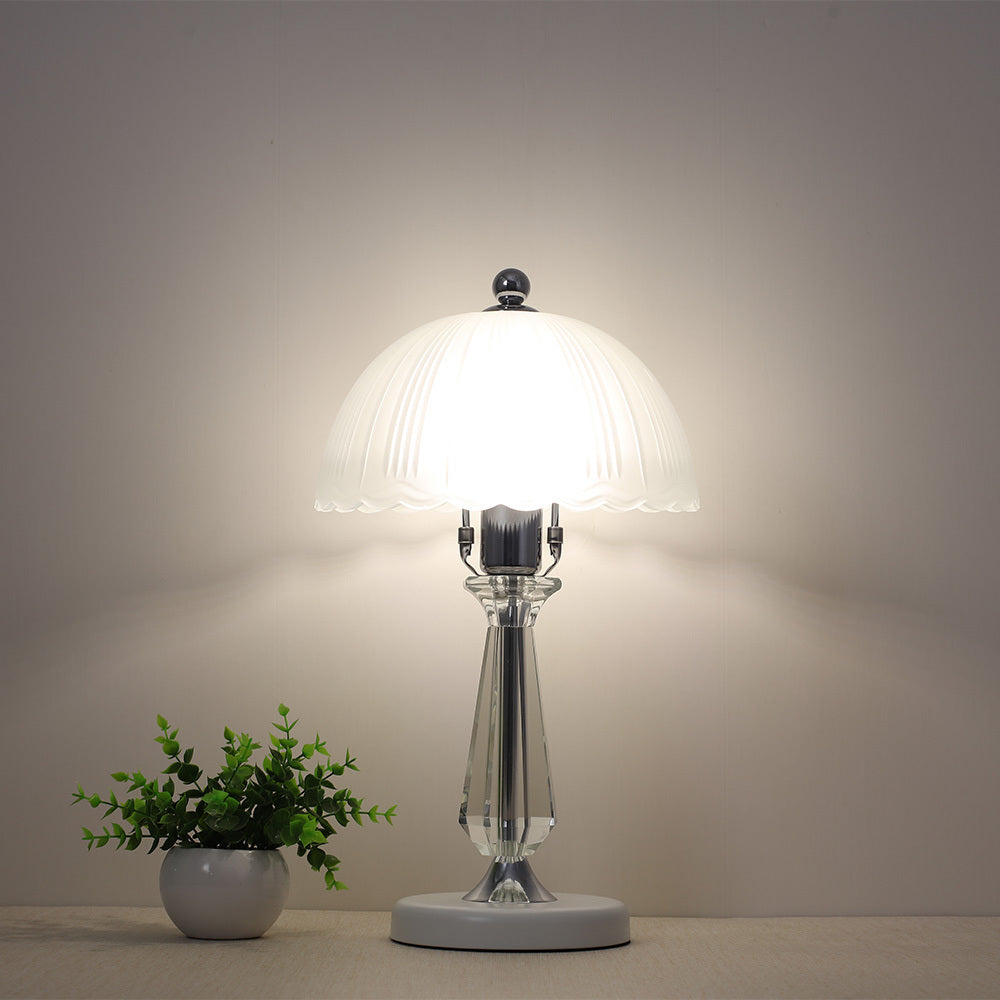 Crystal Table Lamp with Scalloped Lampshade