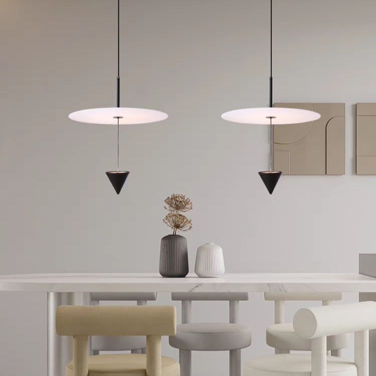 Black and White UFO-Shaped Iron Pendant Light