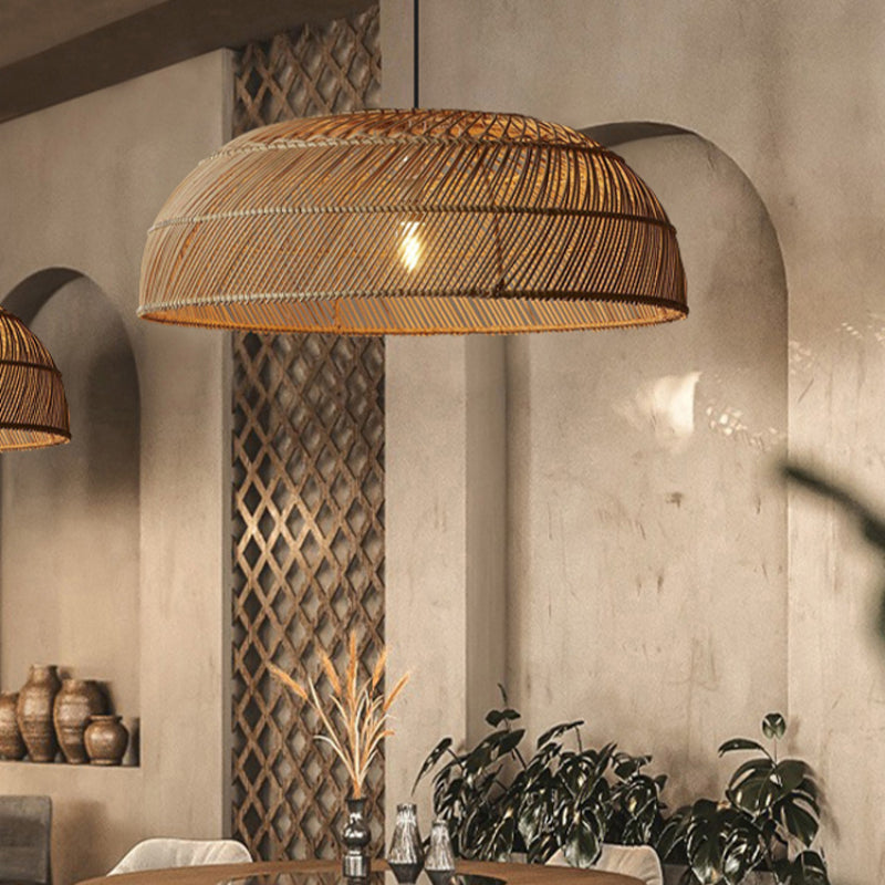 Handcrafted Rattan LED Lid-Shaped Pendant Light