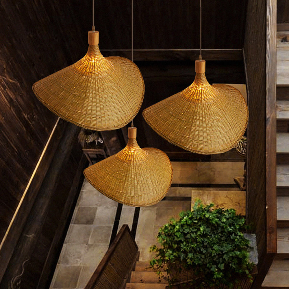 Vintage Straw Hat Rattan Woven Pendant Light for Living Room