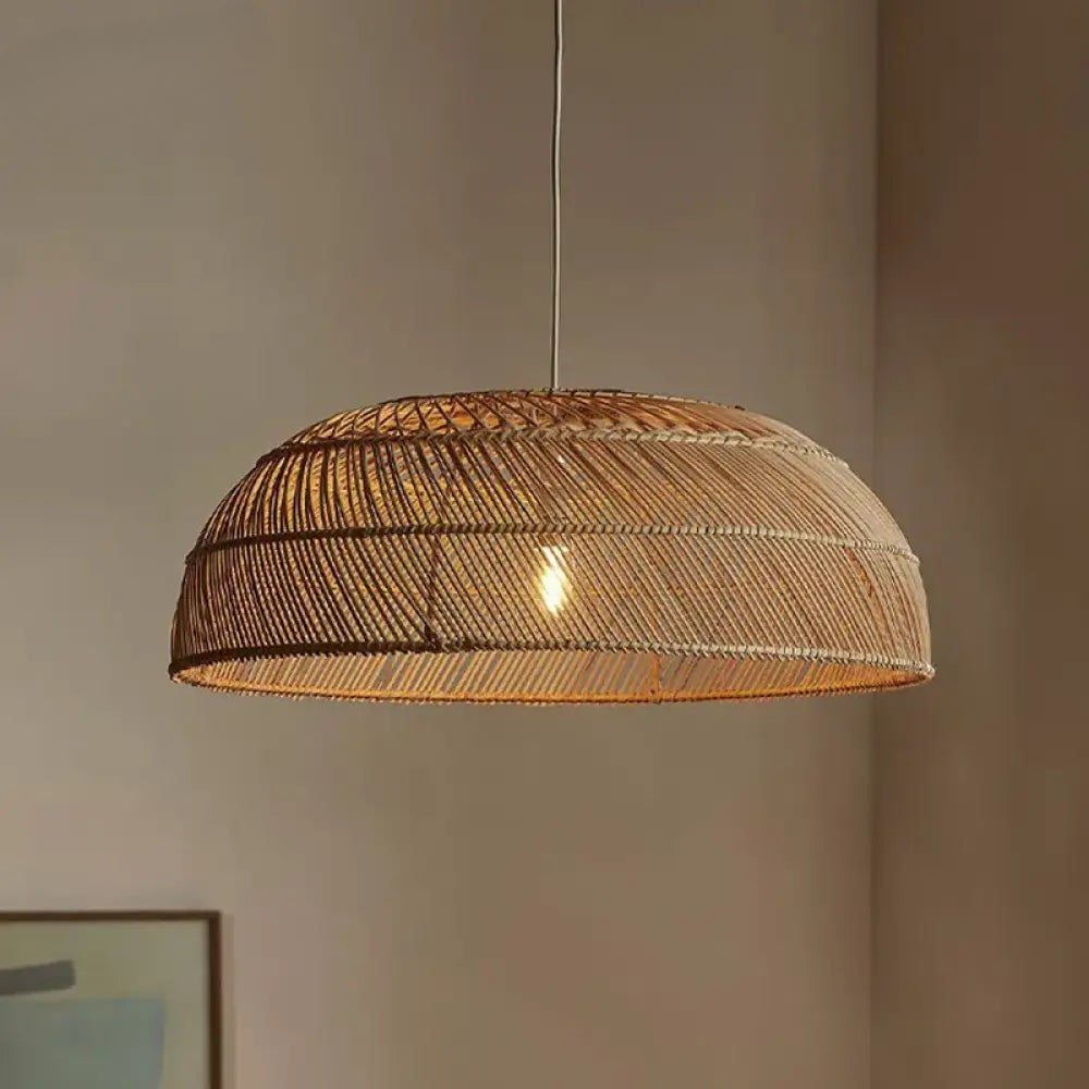 Handcrafted Rattan LED Lid-Shaped Pendant Light